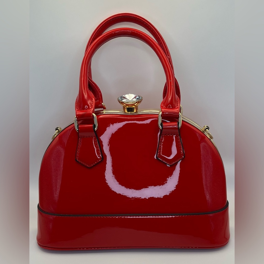 Chic Red Patent Vegan Leather Satchel